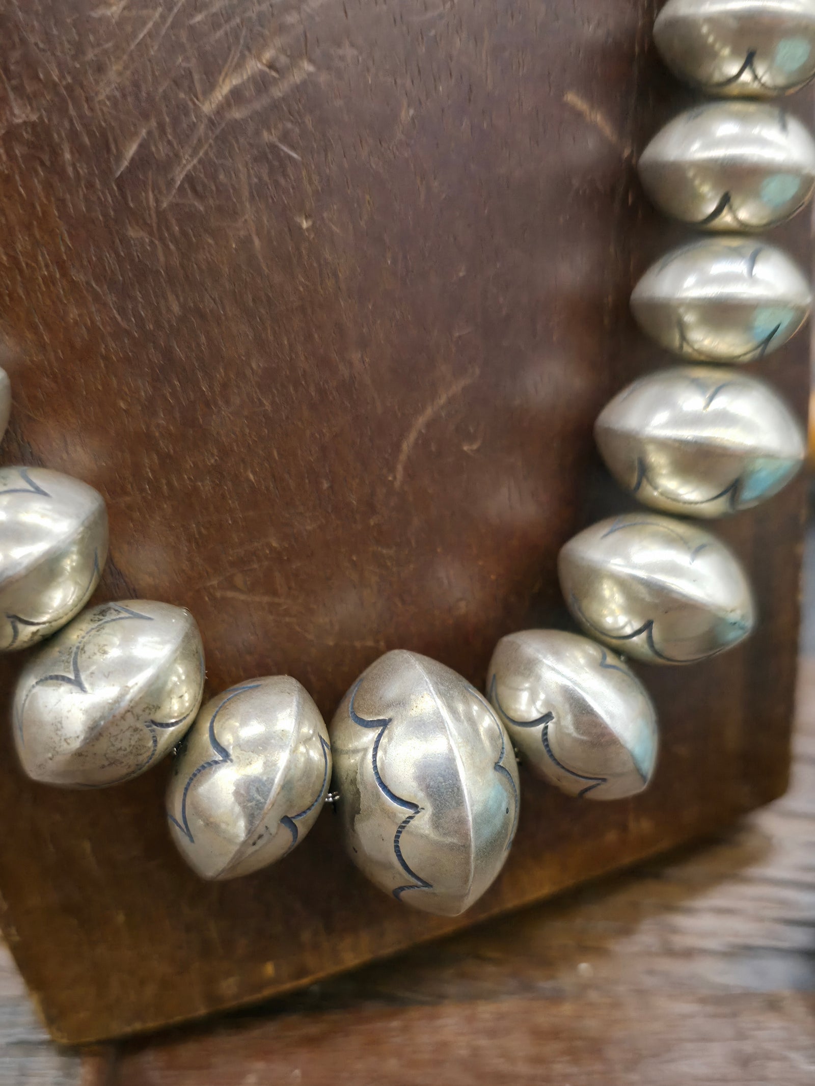 Vintage/Estate Graduated Stamped Sterling Silver Bead Necklace - 23 in.