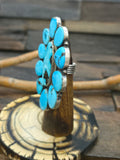 Large Sterling Silver Kingman Turquoise Cluster Ring by Tyler Brown - Size 9 1/2