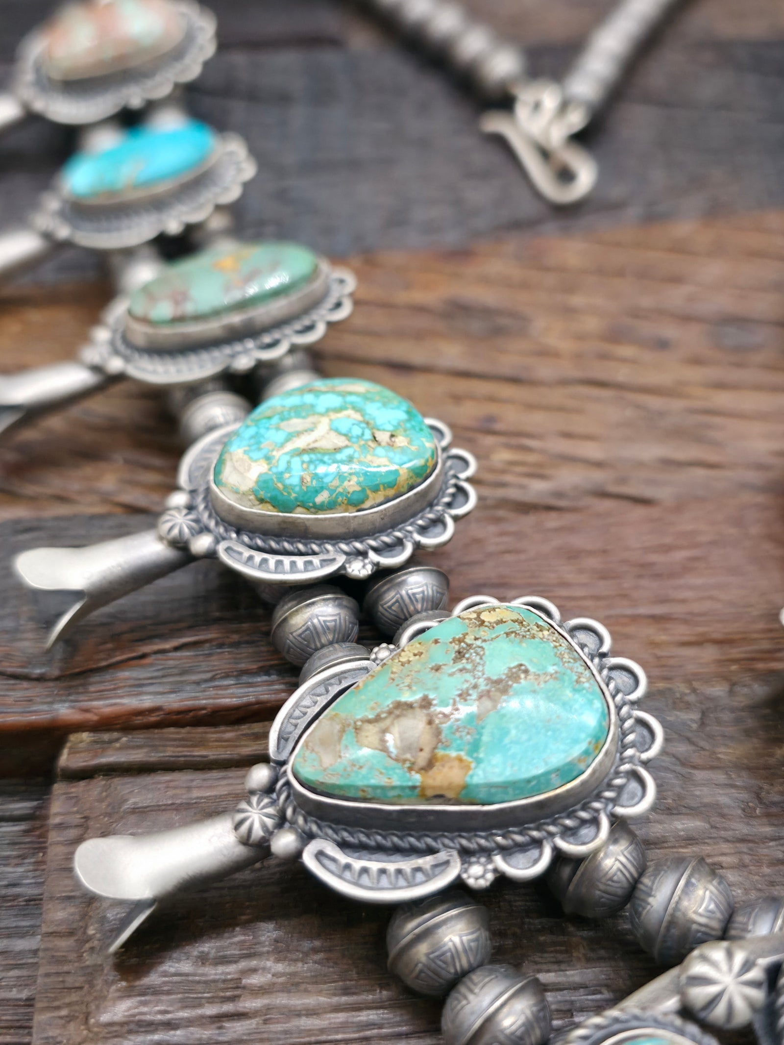 Sterling Silver Turquoise Squash Blossom Necklace by Ronald Tom - 26 in.