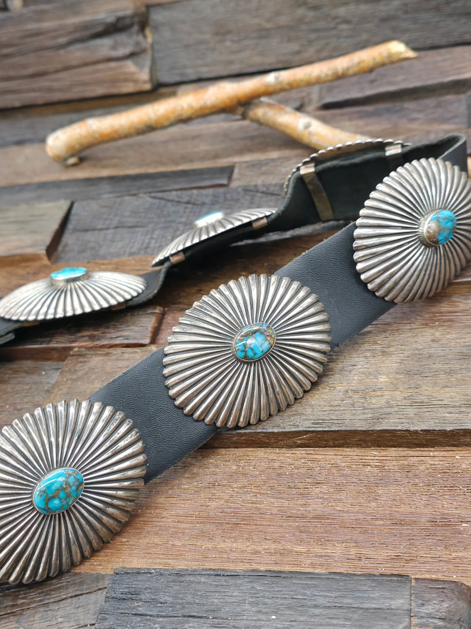 Vintage/Estate Blue Turquoise Stamped Sterling Silver Concho Belt by E. Bilagody