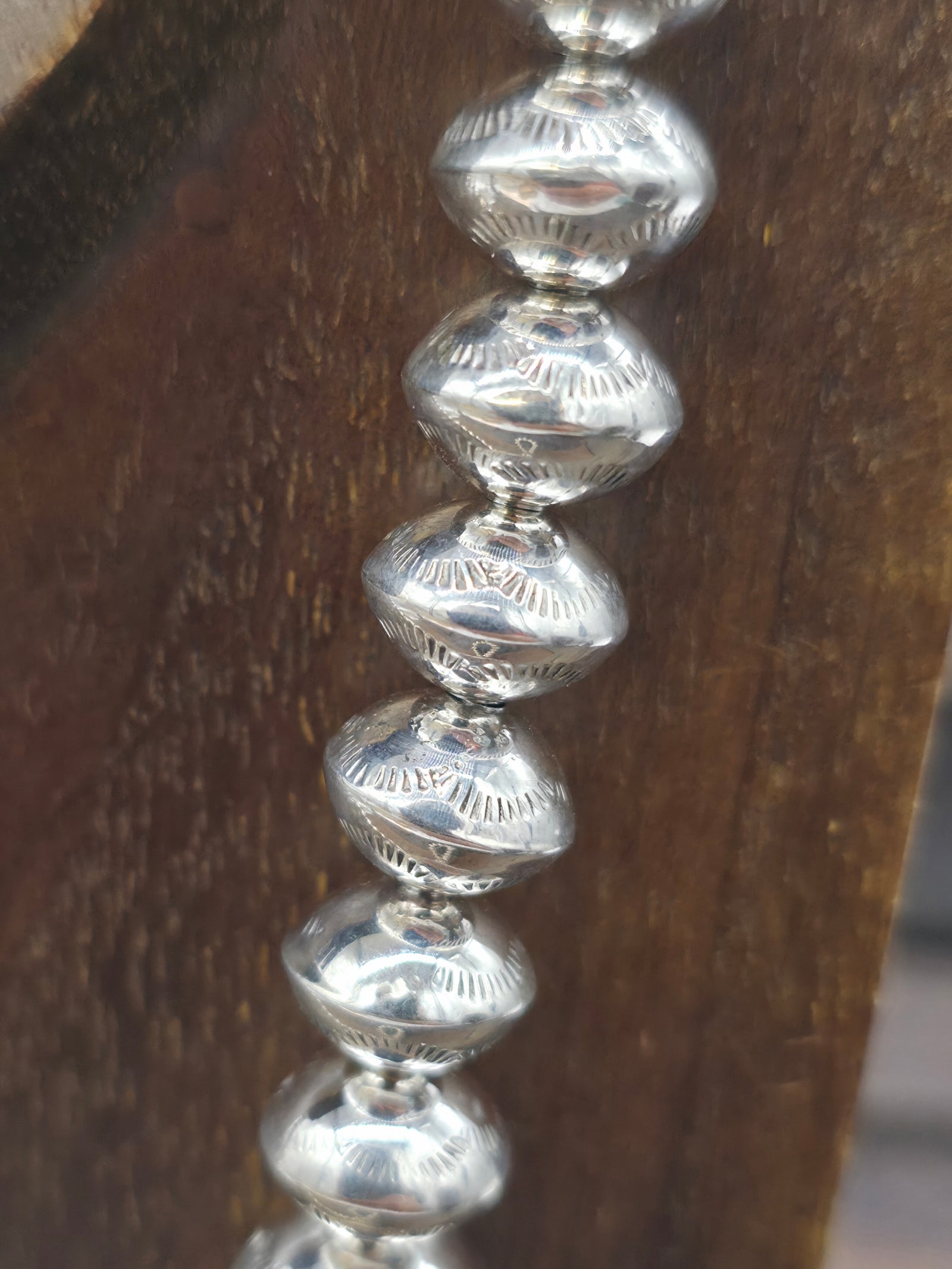 High Shine Stamped Sterling Silver Bead Necklace by Jeffrey Castillo - 28 in. with 4 in. Drop