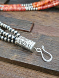 Four Strand Orange Spiny and Oxidized Sterling Silver Bead Necklace by Fred Archuleta - 31 in.