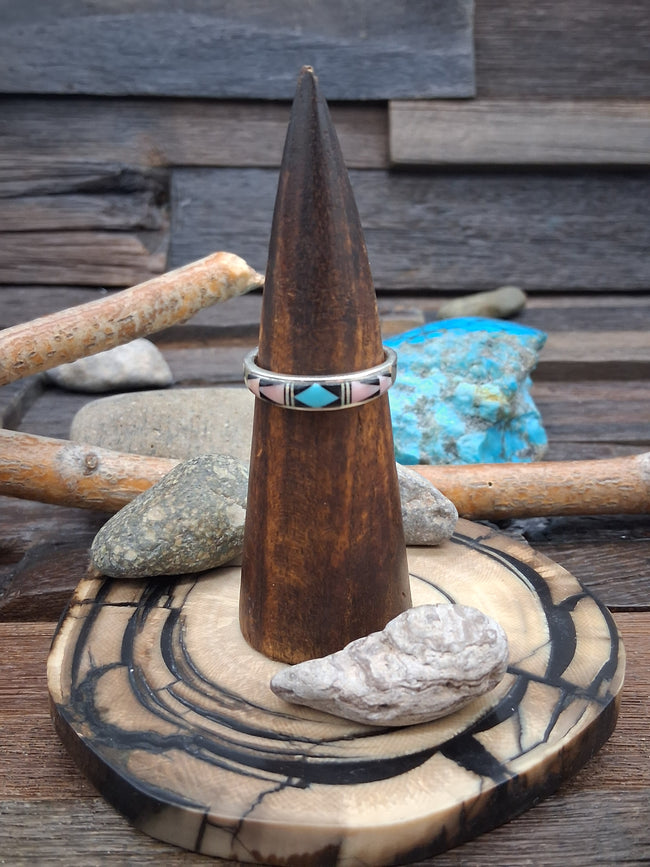 Sterling Silver Conch Turquoise Fire Opal Inlay Ring Size 12 by A.T.