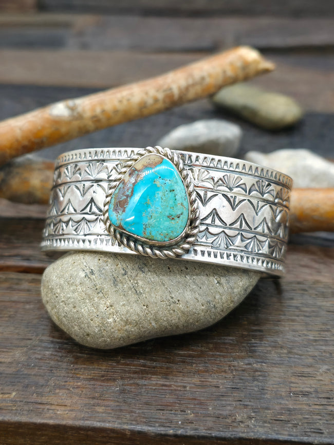 Stamped Sterling Silver Iron Mountain Turquoise Cuff Bracelet by Jacob Troncosa - 7 in. with Gap
