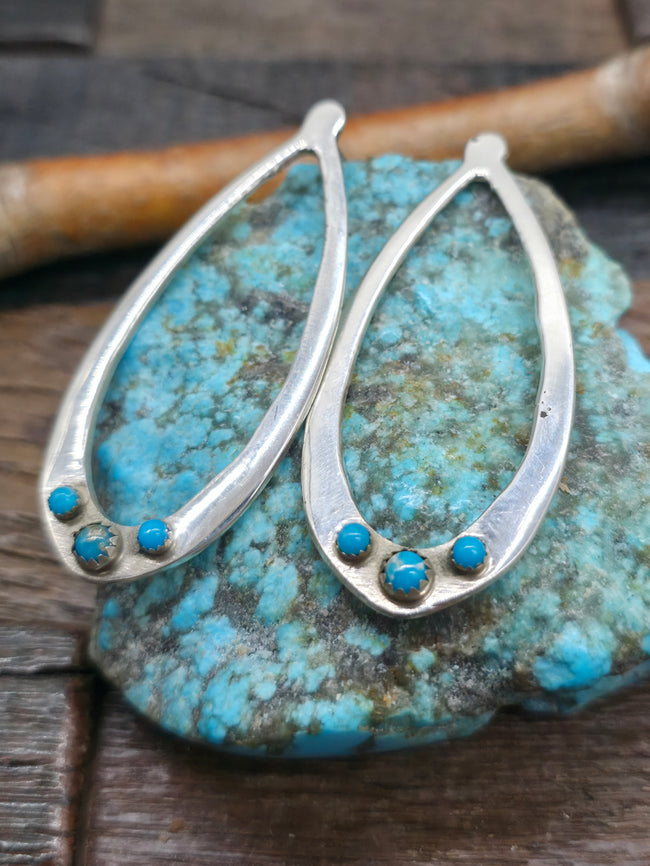 Sterling Silver Turquoise Earrings by Robbie Manuelita - 2 1/2 in. by 1 in.