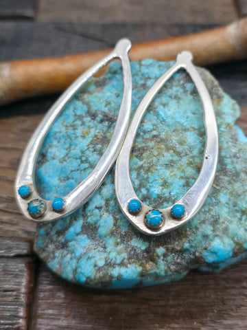 Sterling Silver Turquoise Four Stone Post Earrings by Swain Charlie - 1/2 in. by 3/8 in.