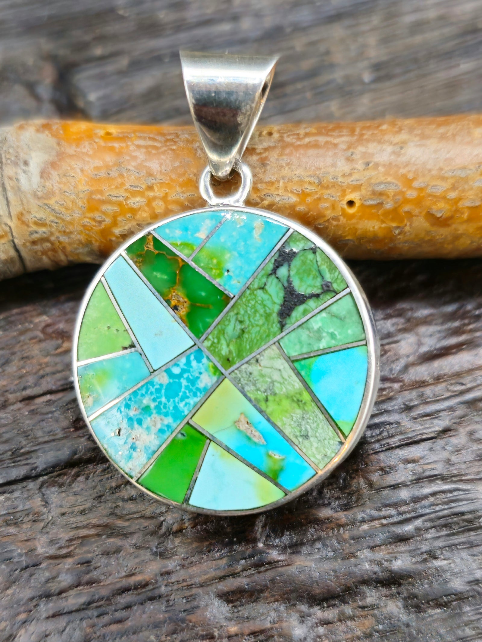 Green Turquoise Sterling Silver Inlay Pendant