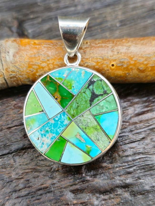 Green Turquoise Sterling Silver Inlay Pendant
