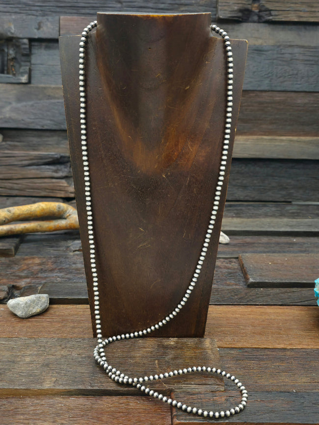 Oxidized Sterling Silver Bead Necklace  - 36 in. 4 mm Bead