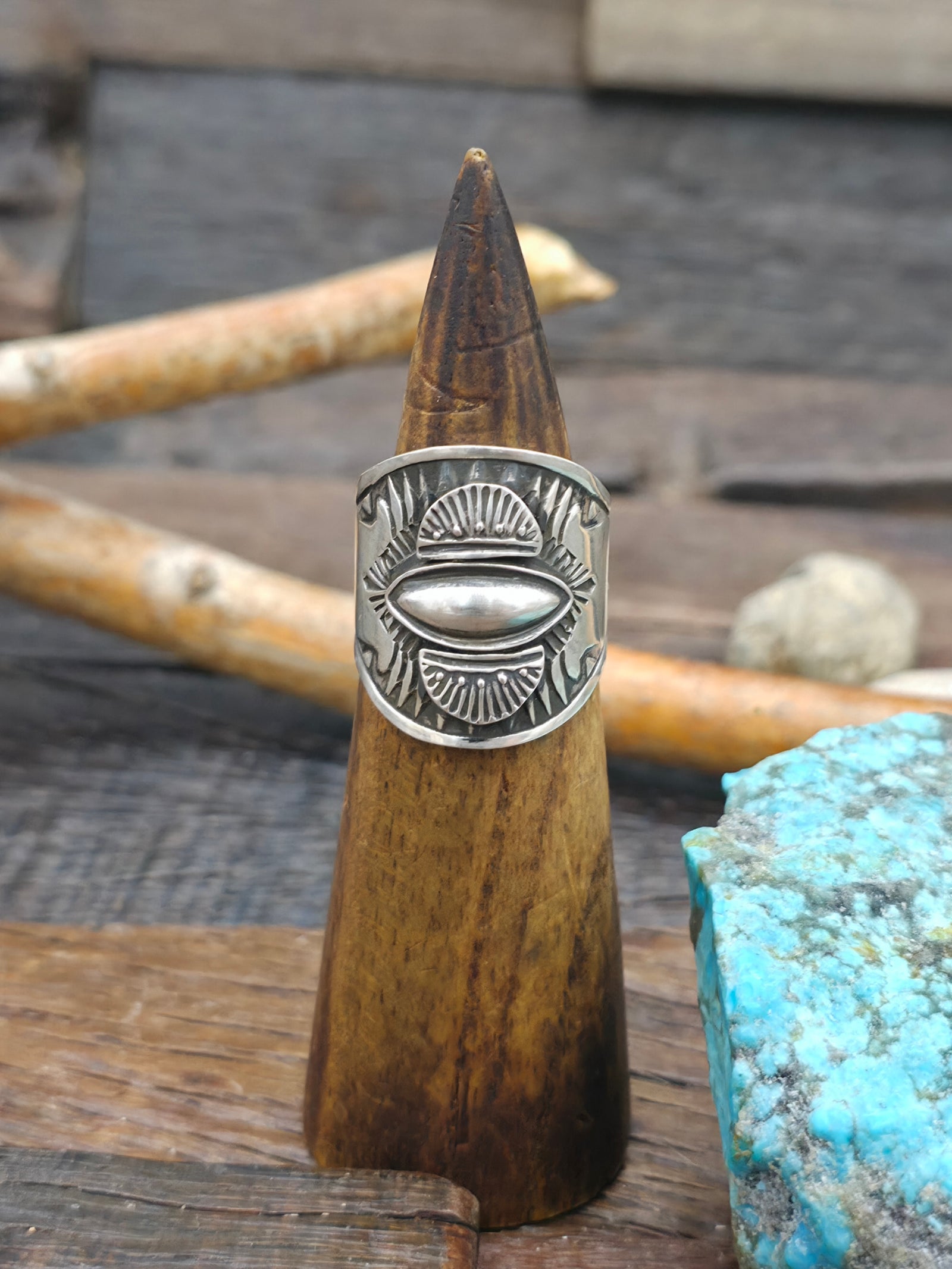 Stamped Sterling Silver Wide Band Ring by Derrick Cadman - Horizontal - Size 11