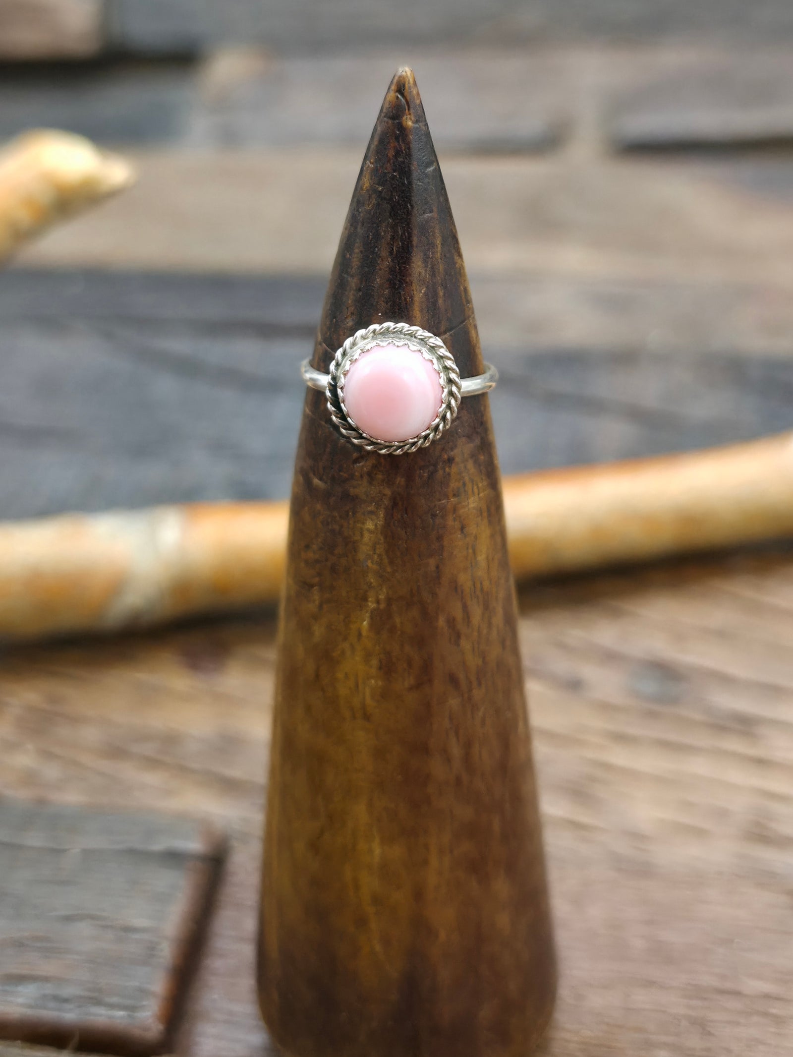 Round Sterling Silver Pink Conch Ring by Esther White - Size 5