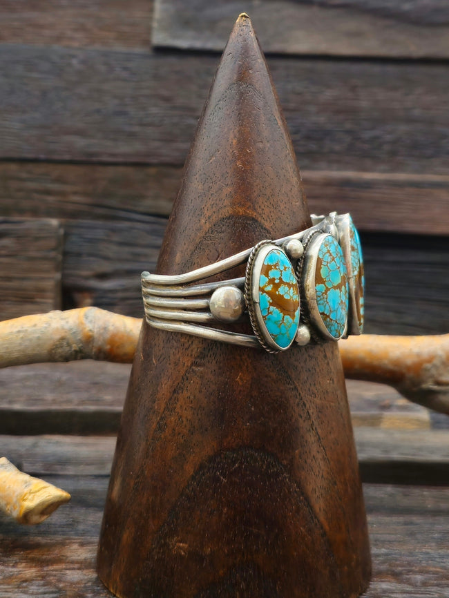Sterling Silver and #8 Turquoise Five-Stone Cuff by Verdy Jake - 6 3/4 in.