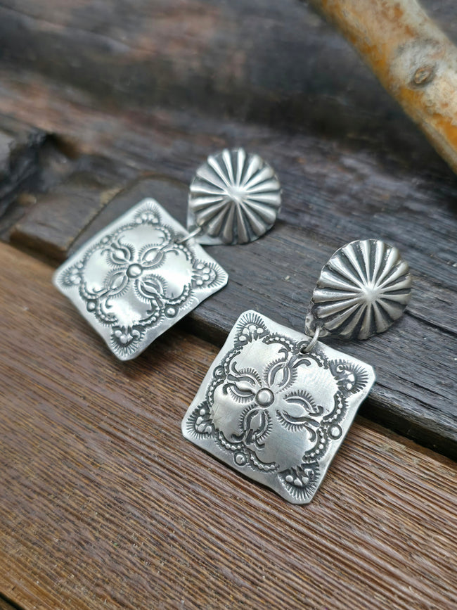 Sterling Silver Stamped Square Earrings by Vincent Platero