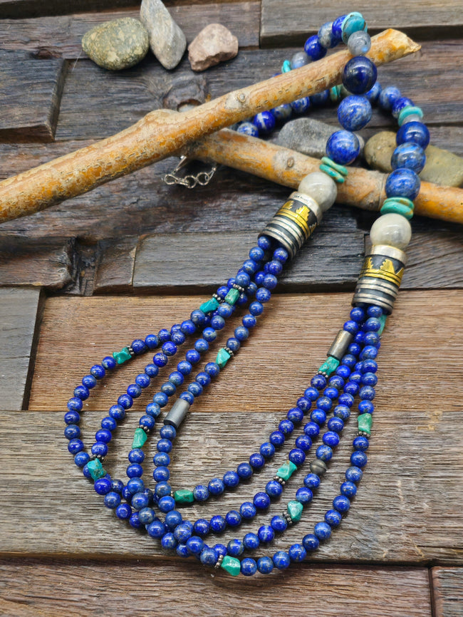 Multistrand Lapis Necklace by Rose Singer - 29 in.