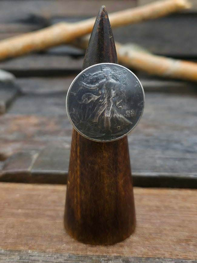 Liberty Half Dollar Ring with Sterling Silver Band - Size 6