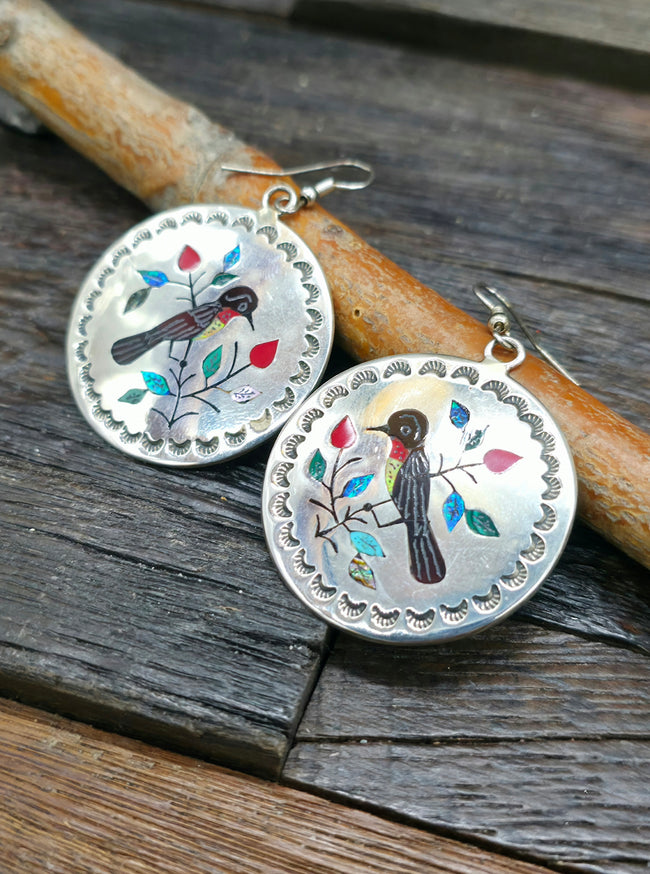 Sterling Silver Hummingbird Zuni Inlay Earrings by Raymond Boyd