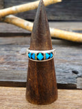 Blue Turquoise, Onyx, and Opal Inlay Sterling Silver Ring by Rick T. - Size 13 1/2
