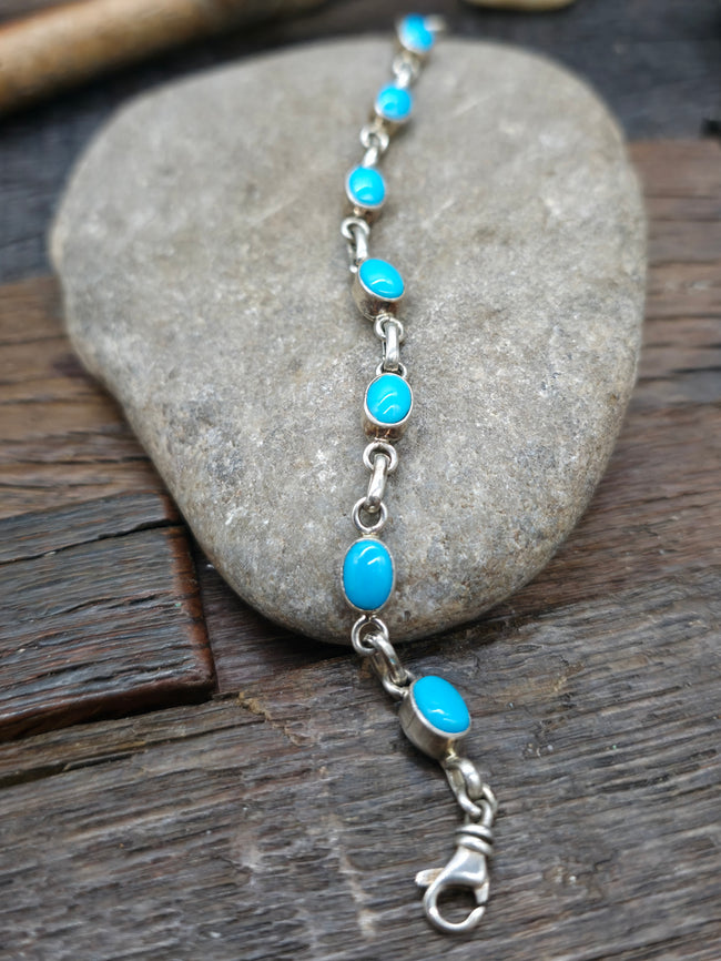 Sterling Silver Sleeping Beauty Turquoise Link Bracelet - 6 1/2 in.
