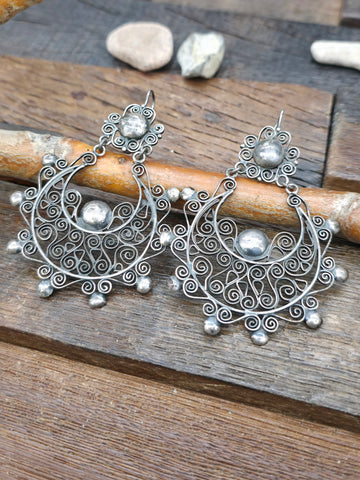 Vintage/Estate Sterling Silver and Jet Tassel Earrings - 4 1/2 in.