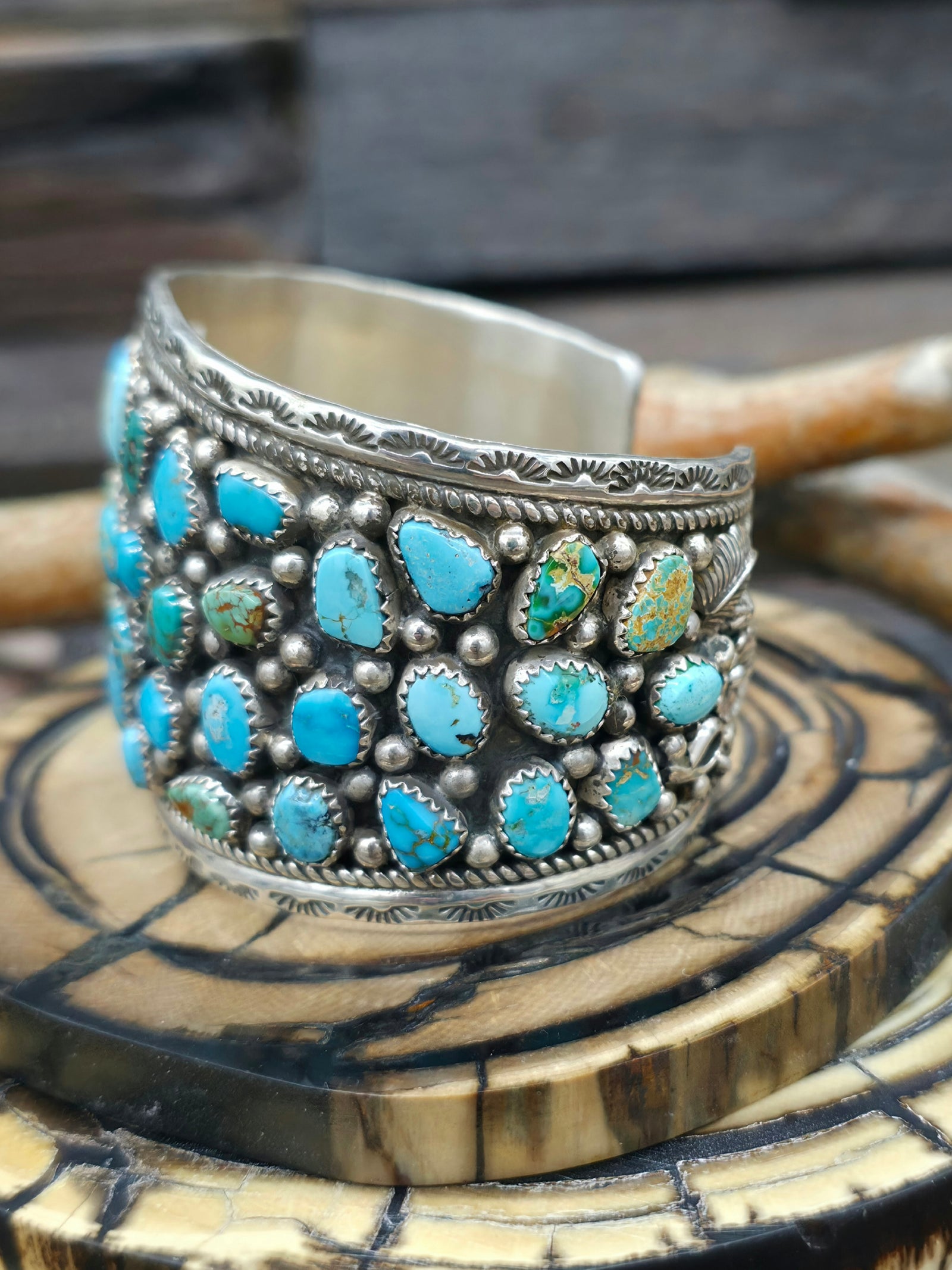 Sterling Silver Blue Gem Turquoise Cuff by LaRose Ganadanegro  - 7 in.