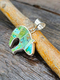 Green Turquoise Sterling Silver Inlay Bear Pendant