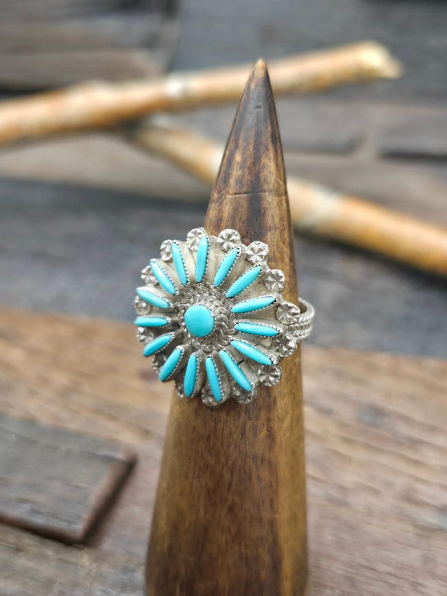 Sterling silver Turquoise Needlepoint Ring by H. Melikan - Size 11