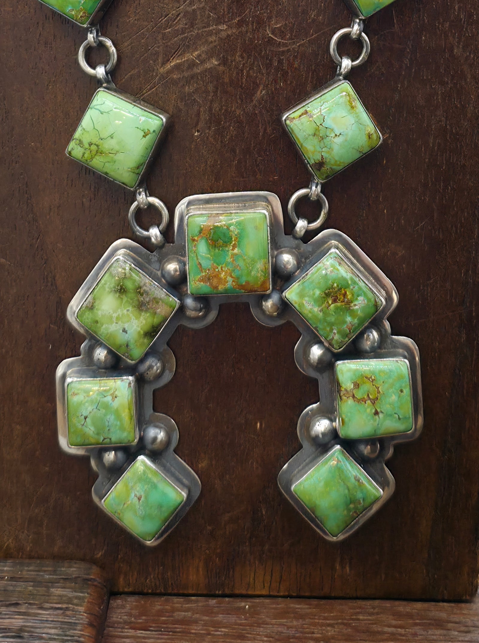 Sterling Silver Sonoran Turquoise Squash Blossom Necklace and Earring Set by Nila Johnson - 27 in.