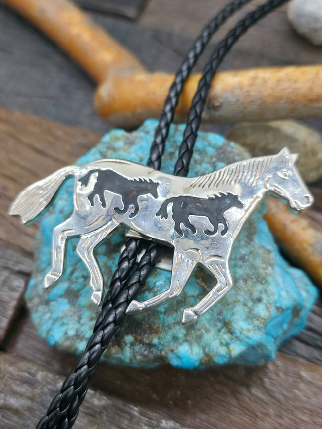 Sterling Silver Running Horse Bolo Tie by Alonso Mariano - 36 in.