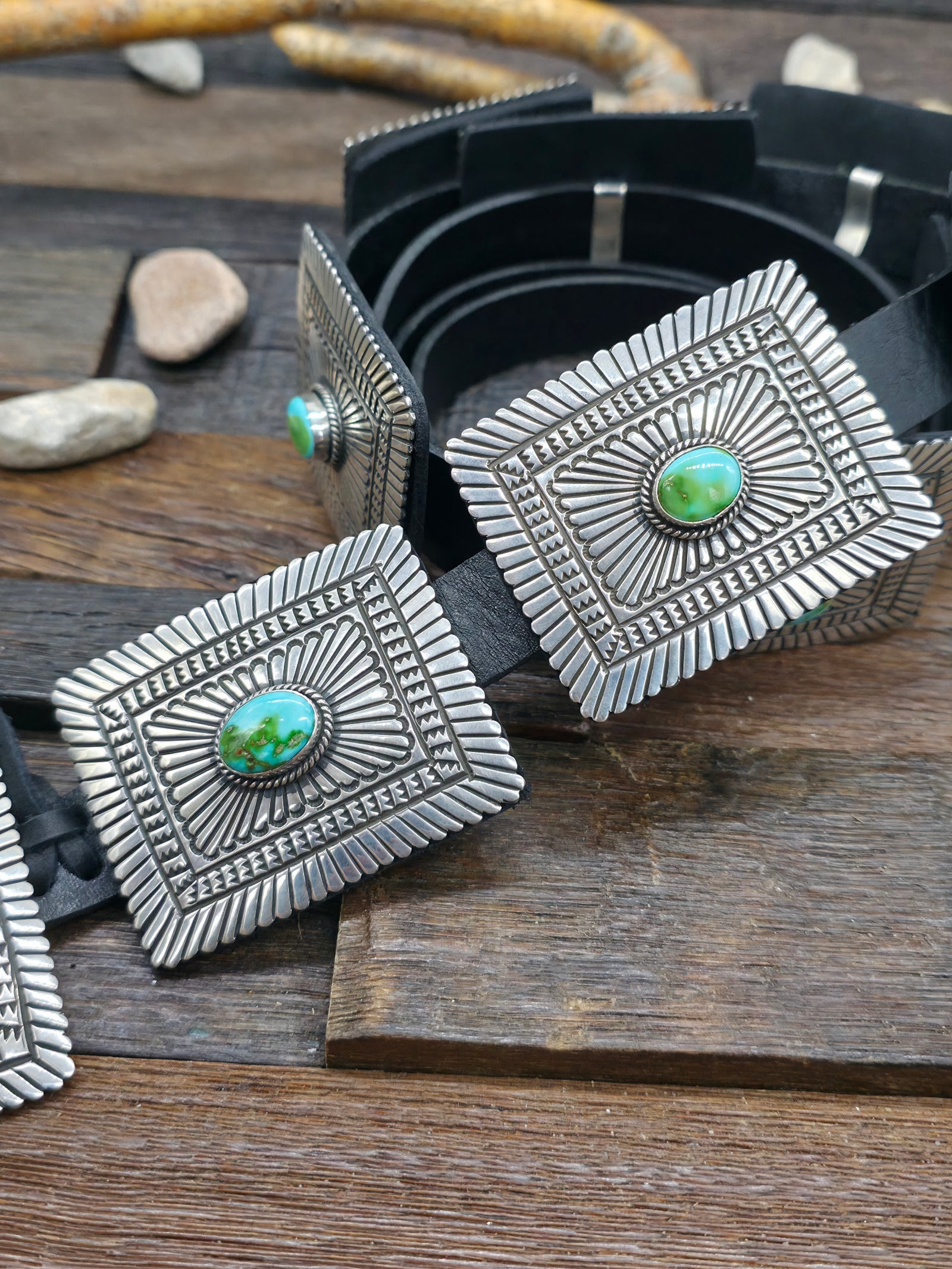 Sterling Silver Sonoran Turquoise Concho Belt by Tsosie White - 58 in.