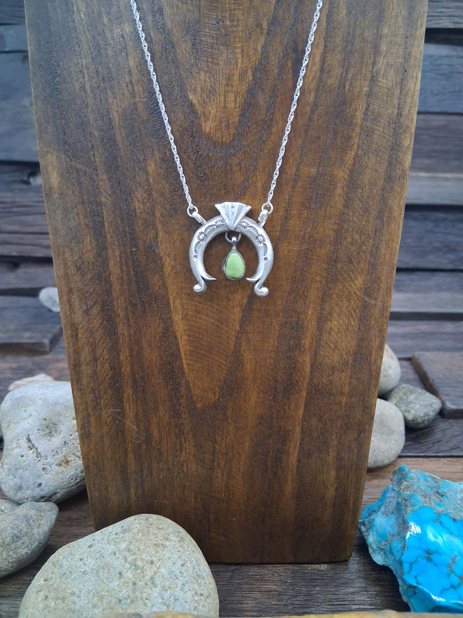 Sterling Silver Stamped Naja 18in Necklace with Green Turquoise