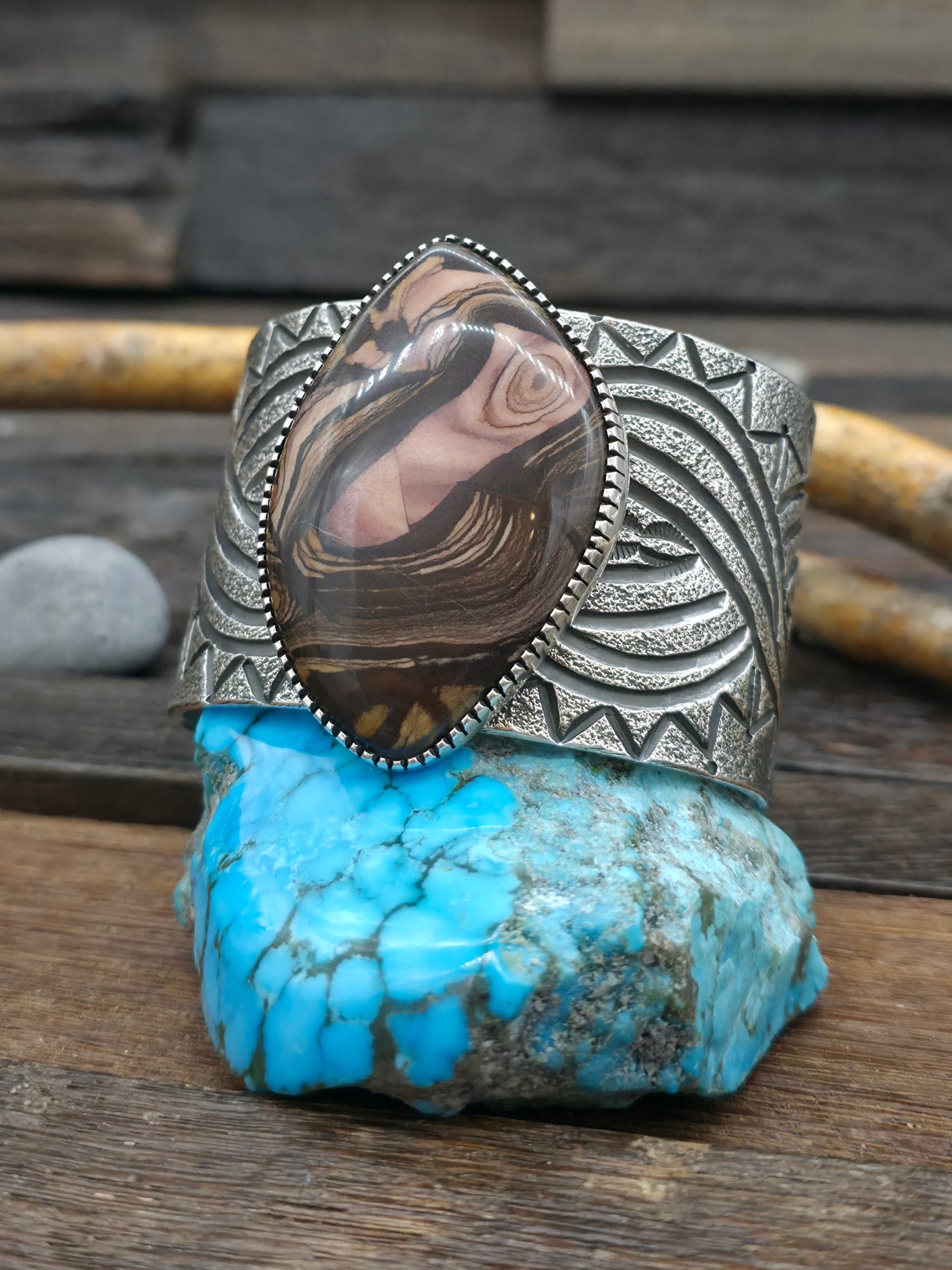 Sterling Silver and Outback Jasper Wide Cuff - 7 in. w/Gap