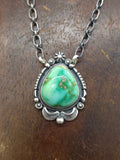Stamped Sterling Silver and Sonoran Turquoise Pendant Necklace by Daniel Benally - 18 in.