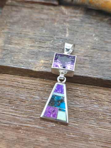 Turquoise Sterling Silver Teardrop Cluster Pendant by Pearlene Spencer - 2 1/2 in. by 1 1/2 in.