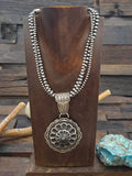 Stamped Sterling Silver Pendant by Leander Tahe on Three Strand Sterling Silver Bead Necklace - 16 in. plus 4 in. Extender