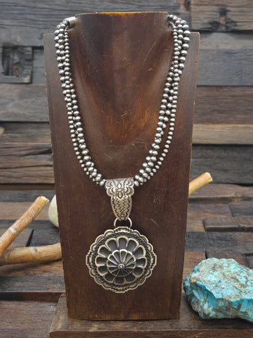 Stamped Sterling Silver Boulder Turquoise Necklace and Earring Set by LaRose Ganadanegro - 25 in.