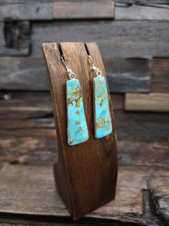 Turquoise and Sterling Silver Slab Earrings by Veronica Tortalita