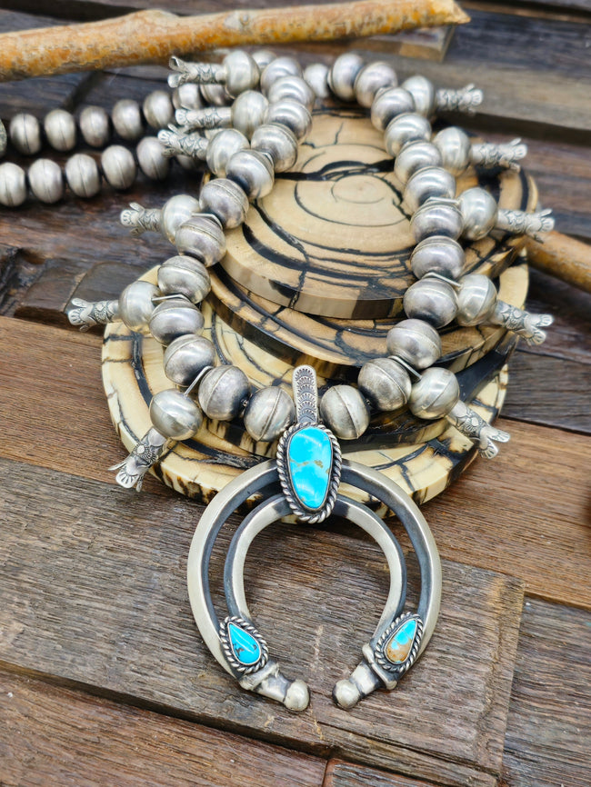 Sterling Silver Turquoise Squash Blossom Necklace by C. Hale - 24 in.