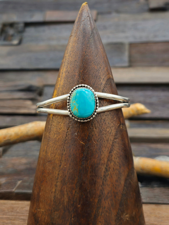 Single-Stone Turquoise Sterling Silver Cuff by Rosella Paxton - 6 1/4 in.