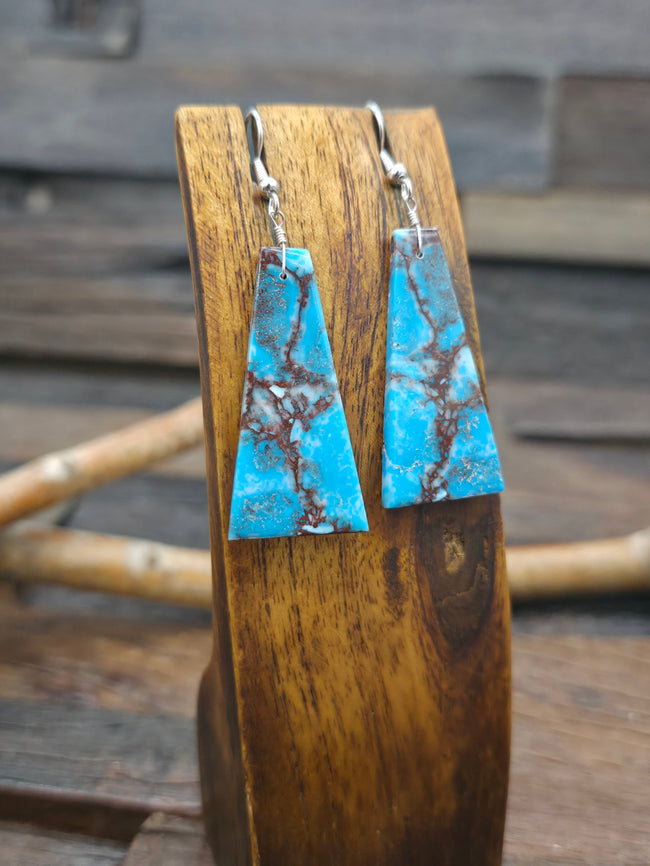 Triangular Blue Composite Turquoise Slab Earrings by Jameson Pete - 2 1/2 in. by 3/4