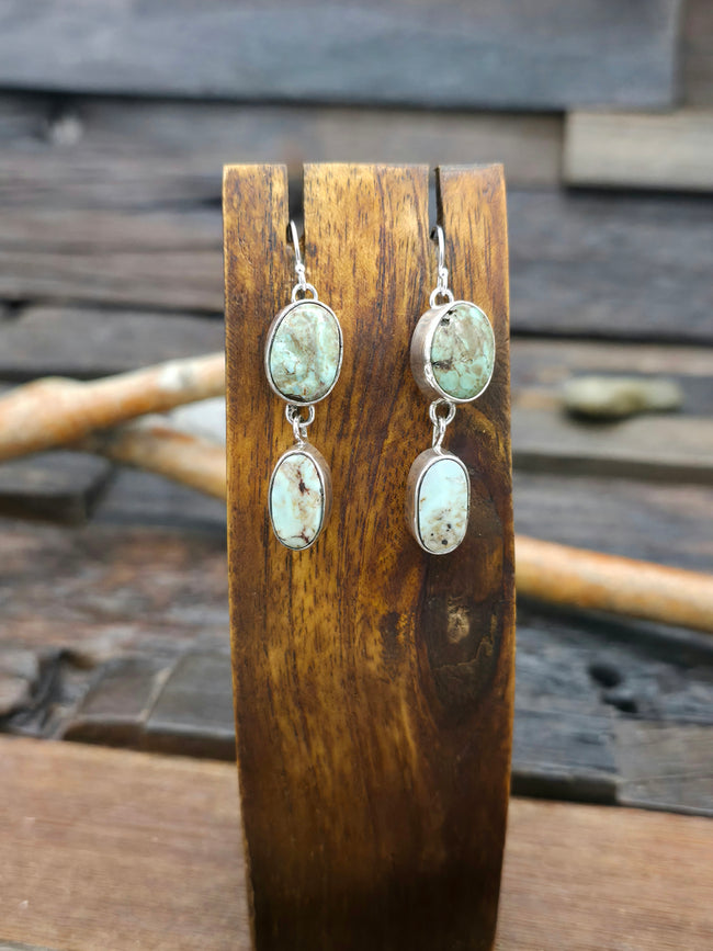 Two Stone Dry Creek Turquoise Hook Earrings by Rosella Paxton