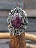 Purple Spiny Oyster and Sterling Silver Overlay Ring by Eugene Belone - Size 8