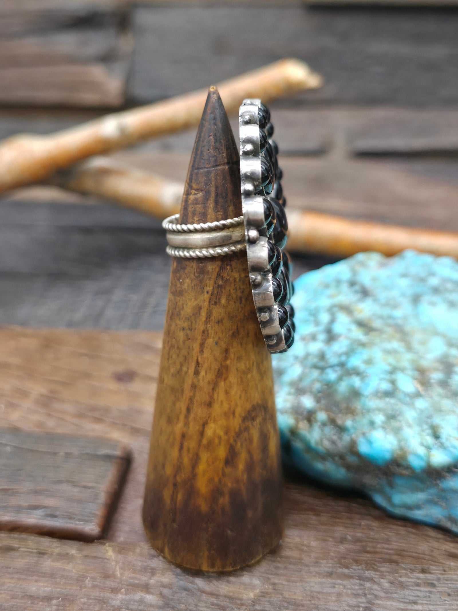 Large Sterling Silver Black Onyx Cluster Ring by Devin Brown - Adjustable