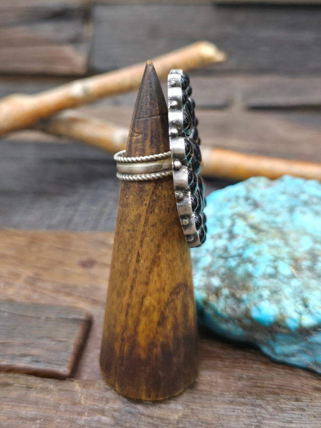 Large Sterling Silver Black Onyx Cluster Ring by Devin Brown - Adjustable