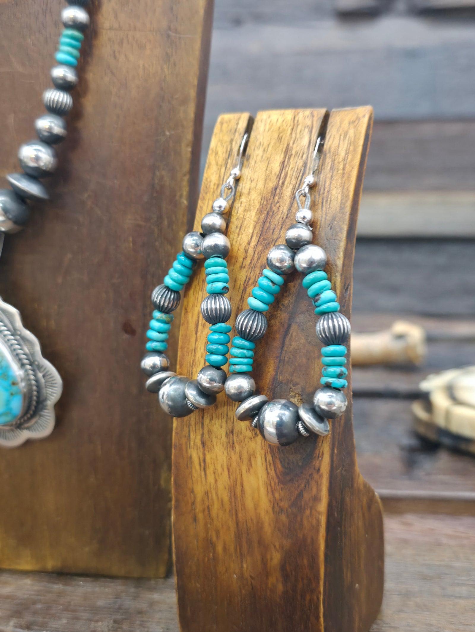 Sterling Silver Kingman Turquoise Necklace and Earring Set by J. Nelson - 18 in.