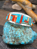 Multistone Sterling Silver Cobblestone Inlay Cuff by David Tune - 6 1/2 in. w/gap