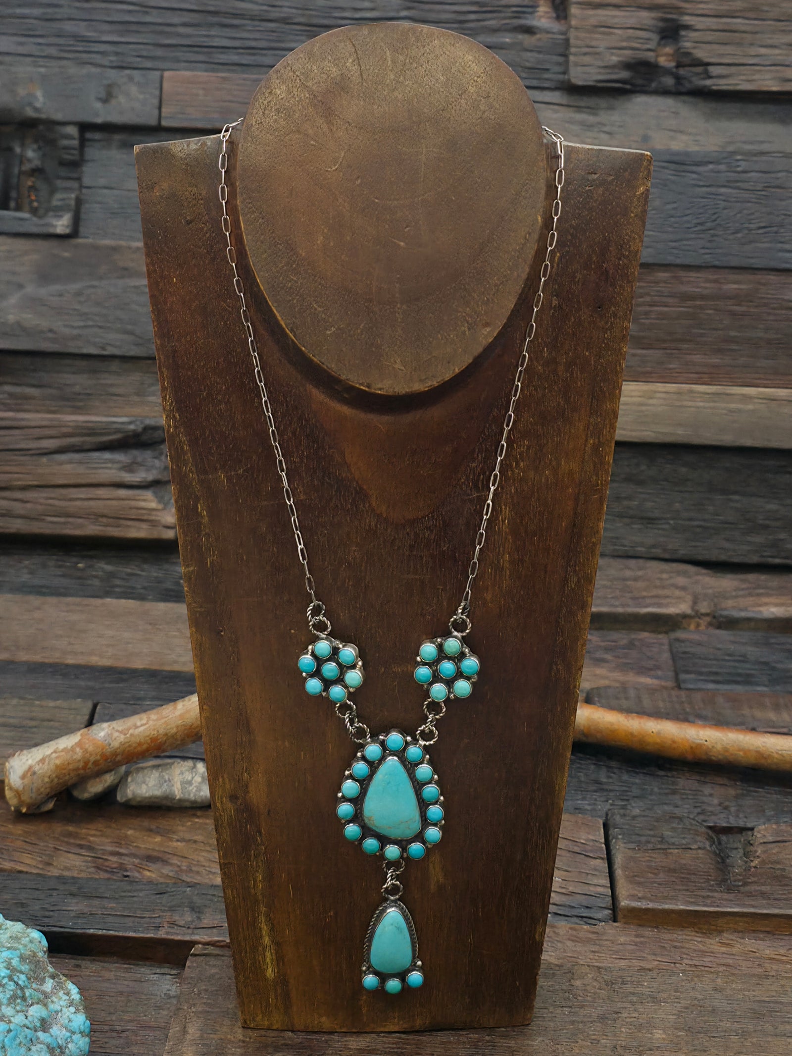 Sterling Silver Kingman Turquoise Lariat Necklace by Devin Brown - 22 in. with 3 in. Drop
