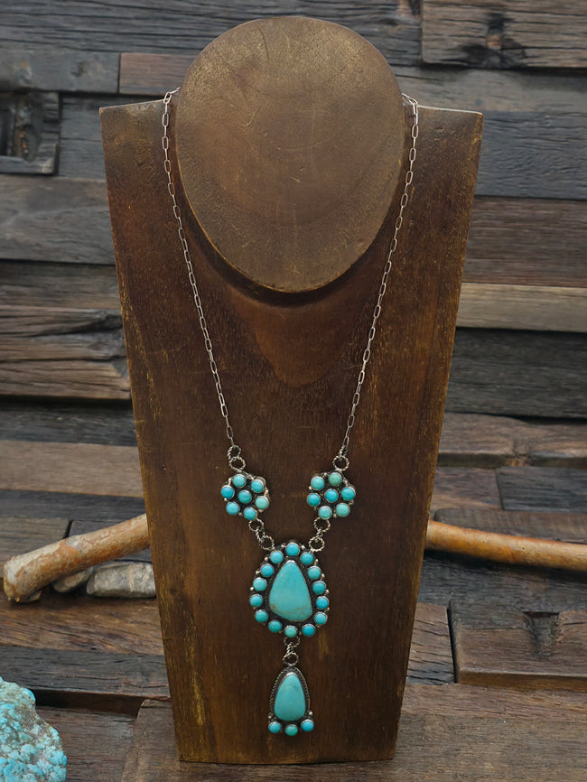 Sterling Silver Kingman Turquoise Lariat Necklace by Devin Brown - 22 in. with 3 in. Drop