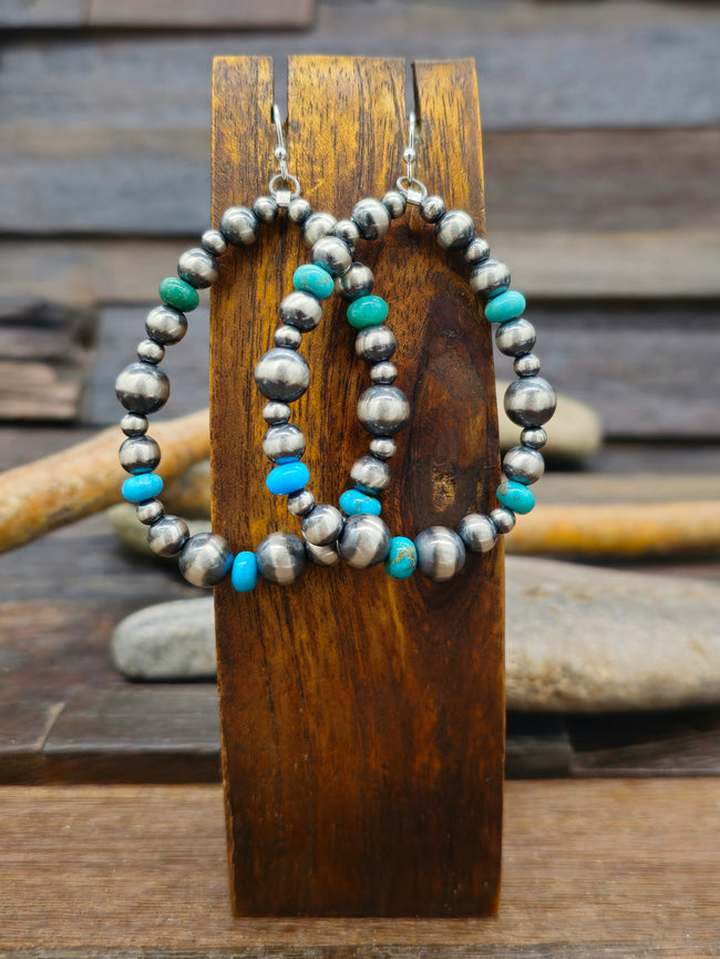 Sterling Silver and Turquoise Bead Hanging Loop Earrings