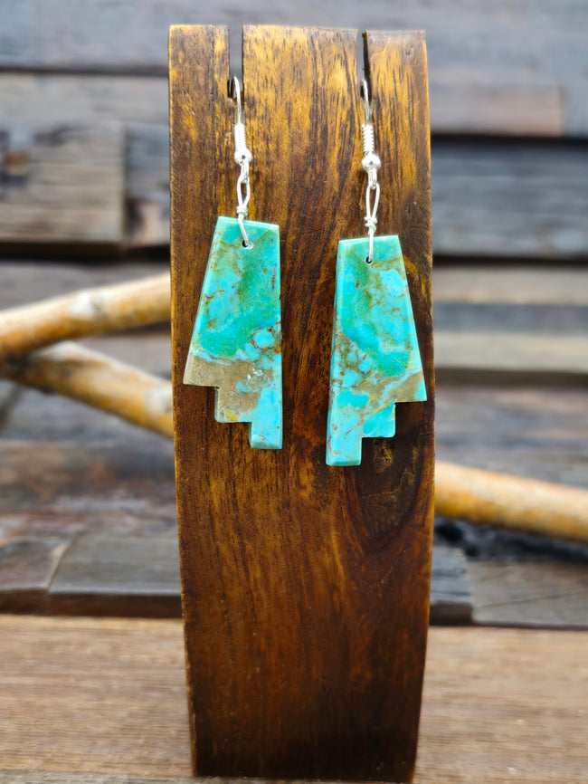 Stepped Turquoise Slab Earrings by Robert Coriz
