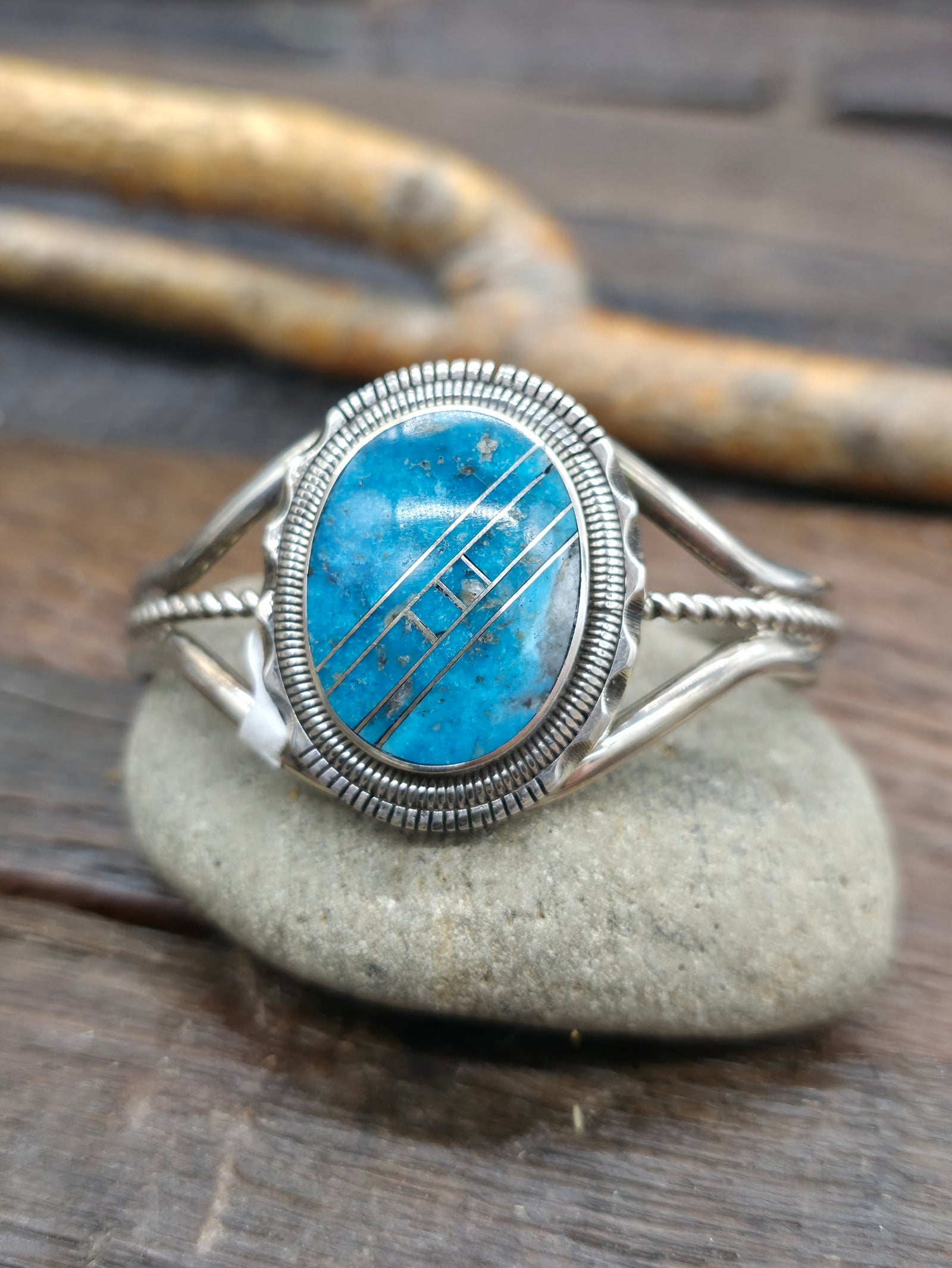 Sterling Silver Turquoise Inlay Cuff by Walter Vandever - 6 1/2 in.